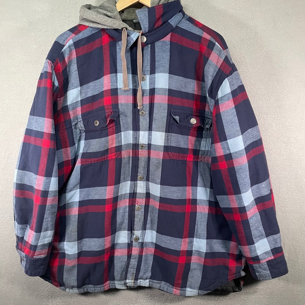 Craftsman Mens Plaid Flannel Lined Hooded Shirt Jacket XXL‎